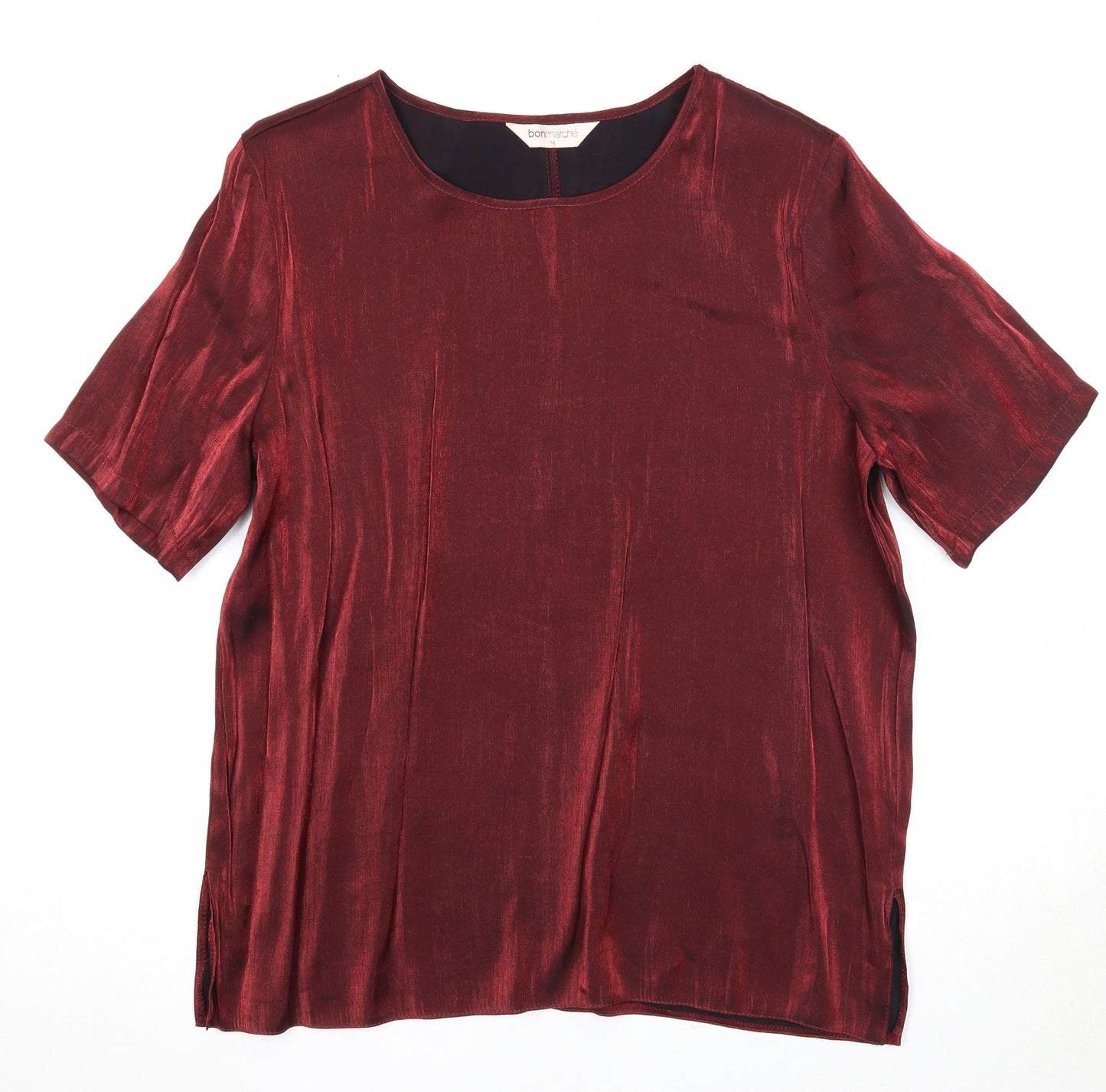 Bonmarché Womens Red Viscose Basic Blouse Size 14 Round Neck