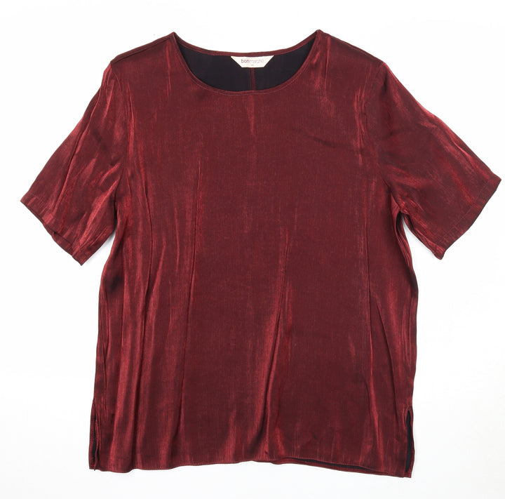 Bonmarché Womens Red Viscose Basic Blouse Size 14 Round Neck