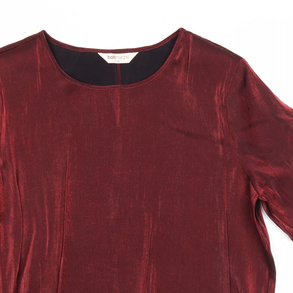 Bonmarché Womens Red Viscose Basic Blouse Size 14 Round Neck