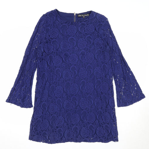 Mela Loves London Womens Blue Geometric Polyester A-Line Size 12 Round Neck Zip