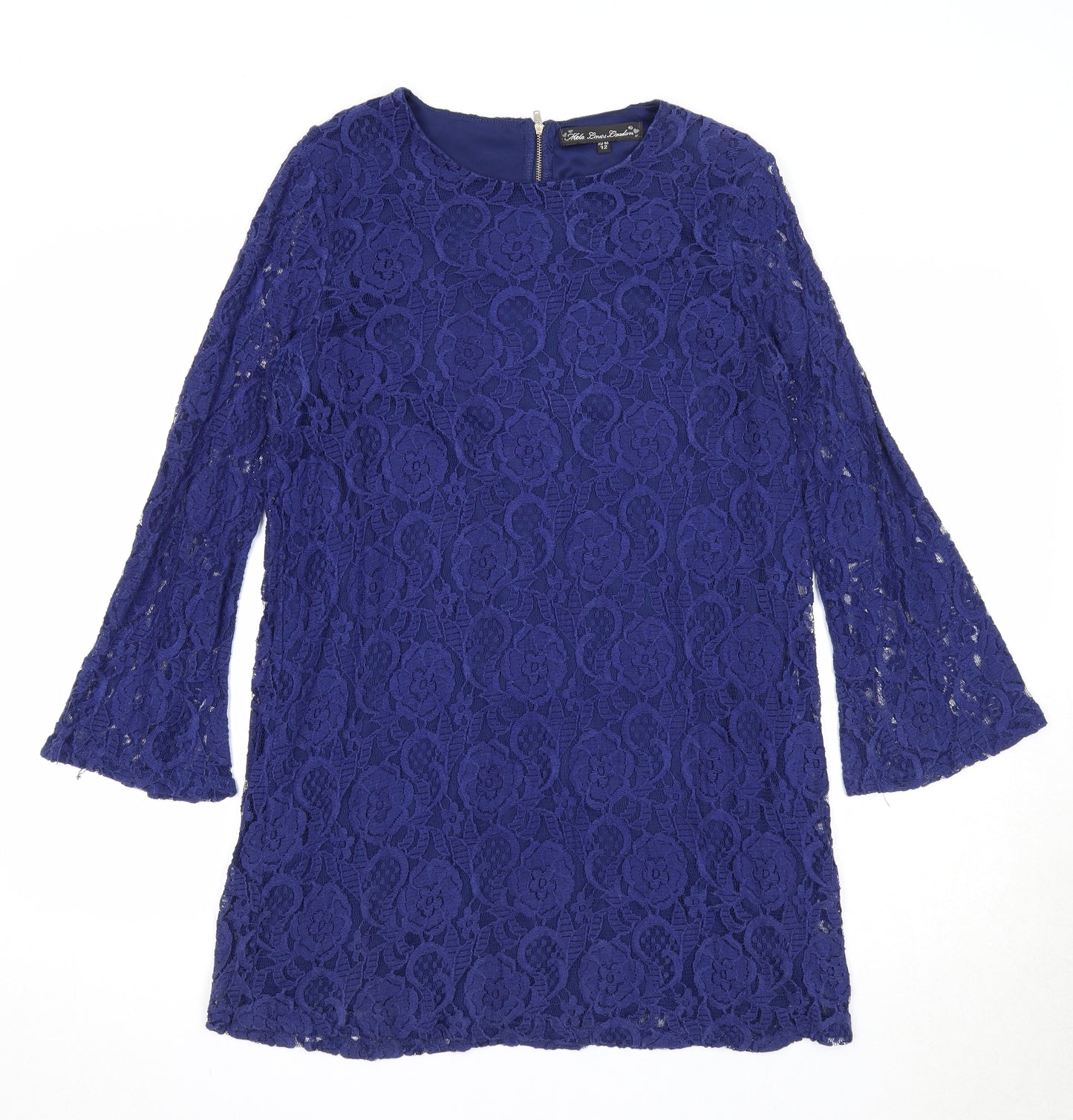 Mela Loves London Womens Blue Geometric Polyester A-Line Size 12 Round Neck Zip