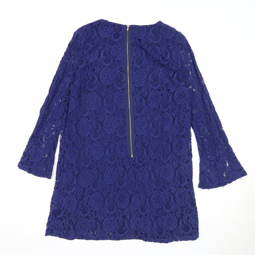 Mela Loves London Womens Blue Geometric Polyester A-Line Size 12 Round Neck Zip