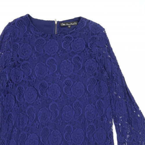 Mela Loves London Womens Blue Geometric Polyester A-Line Size 12 Round Neck Zip