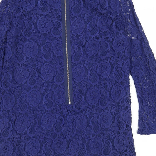 Mela Loves London Womens Blue Geometric Polyester A-Line Size 12 Round Neck Zip