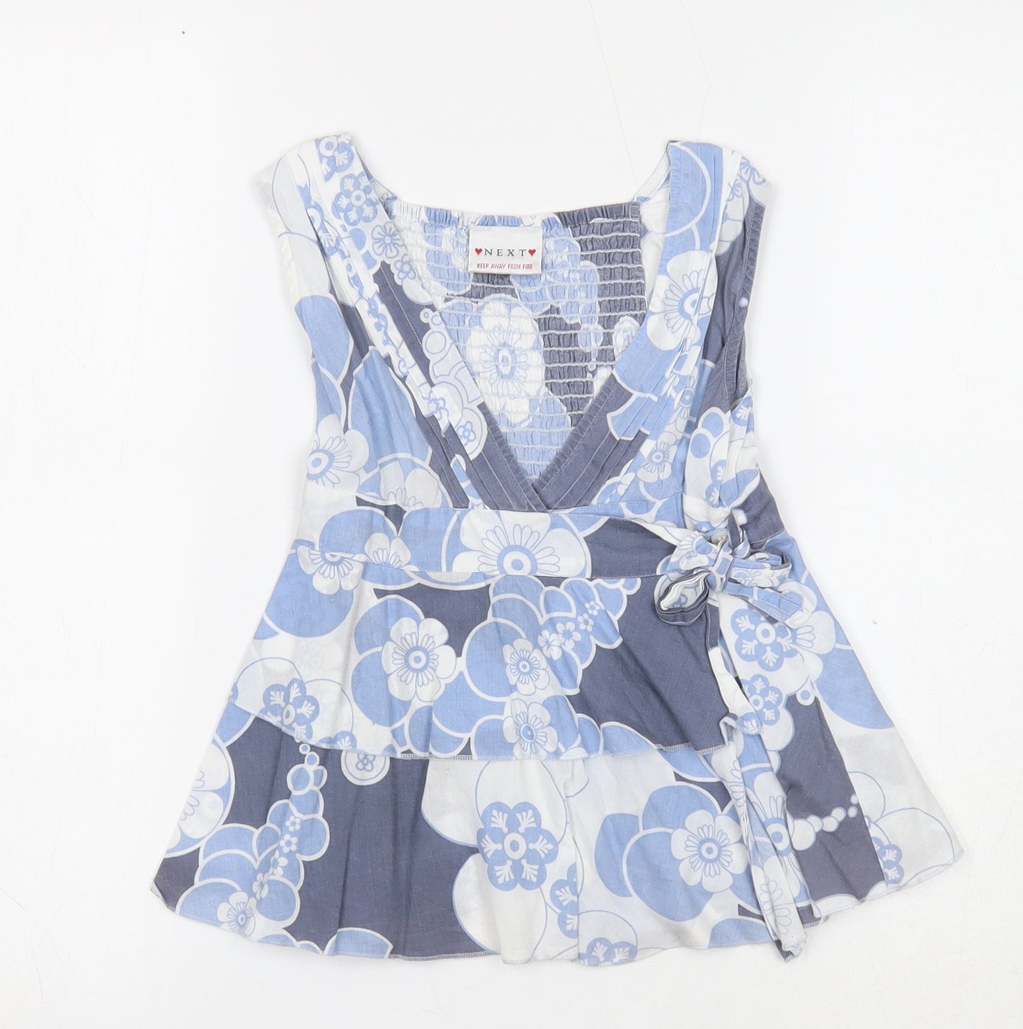 NEXT Girls Blue Geometric Cotton Basic Tank Size 7 Years V-Neck Button