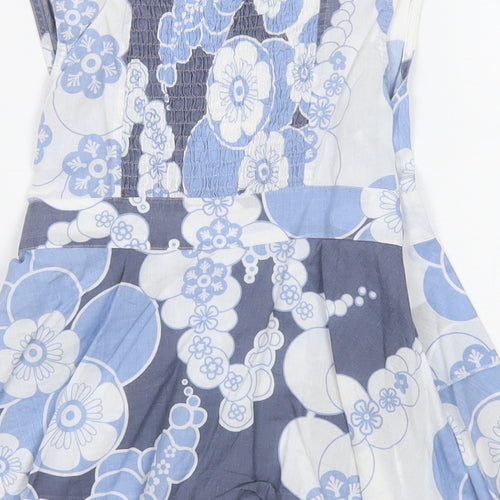 NEXT Girls Blue Geometric Cotton Basic Tank Size 7 Years V-Neck Button