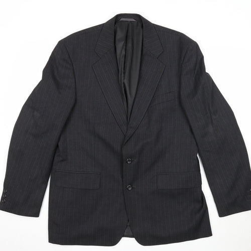 Burton Mens Black Striped Polyester Jacket Suit Jacket Size 42 Regular