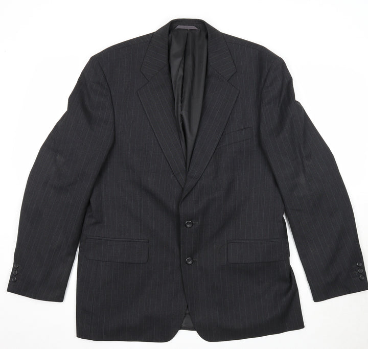 Burton Mens Black Striped Polyester Jacket Suit Jacket Size 42 Regular