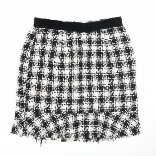 Y.two Womens Black Check Viscose A-Line Skirt Size M Zip