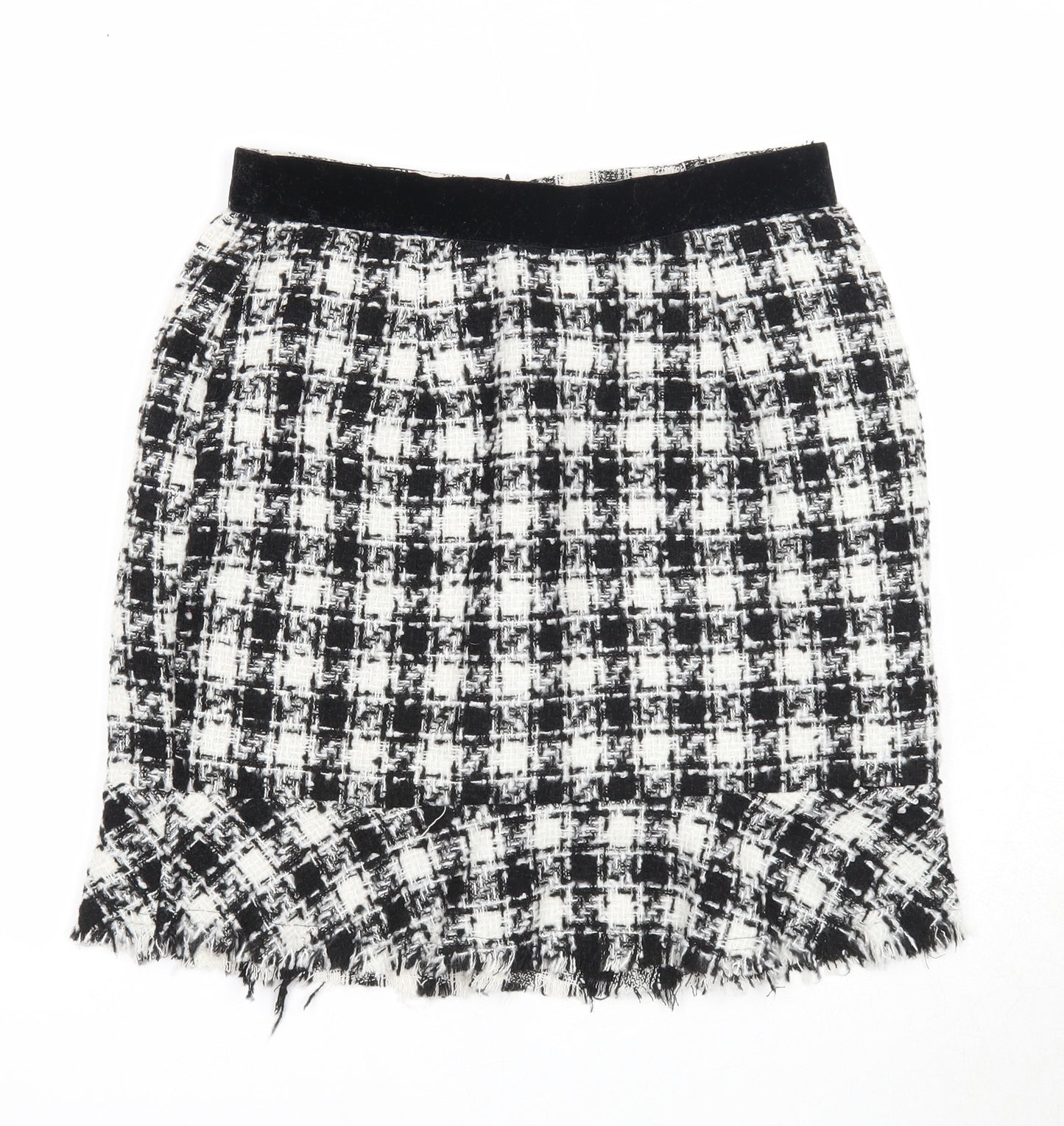 Y.two Womens Black Check Viscose A-Line Skirt Size M Zip