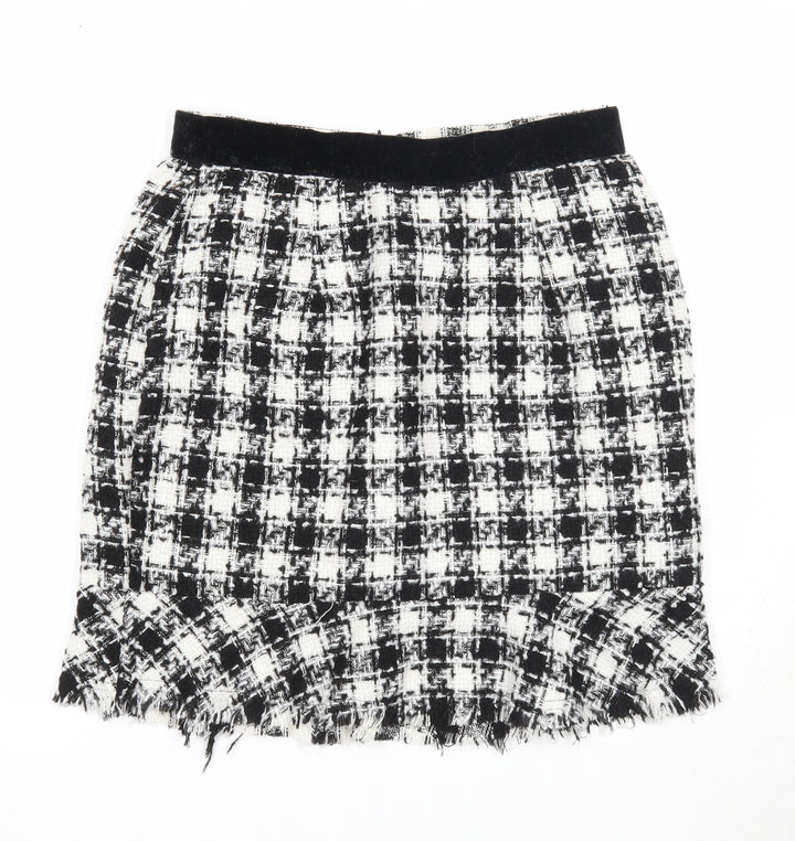 Y.two Womens Black Check Viscose A-Line Skirt Size M Zip