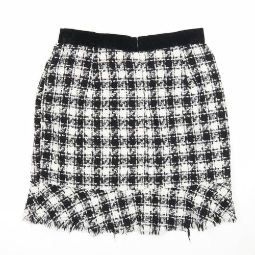 Y.two Womens Black Check Viscose A-Line Skirt Size M Zip