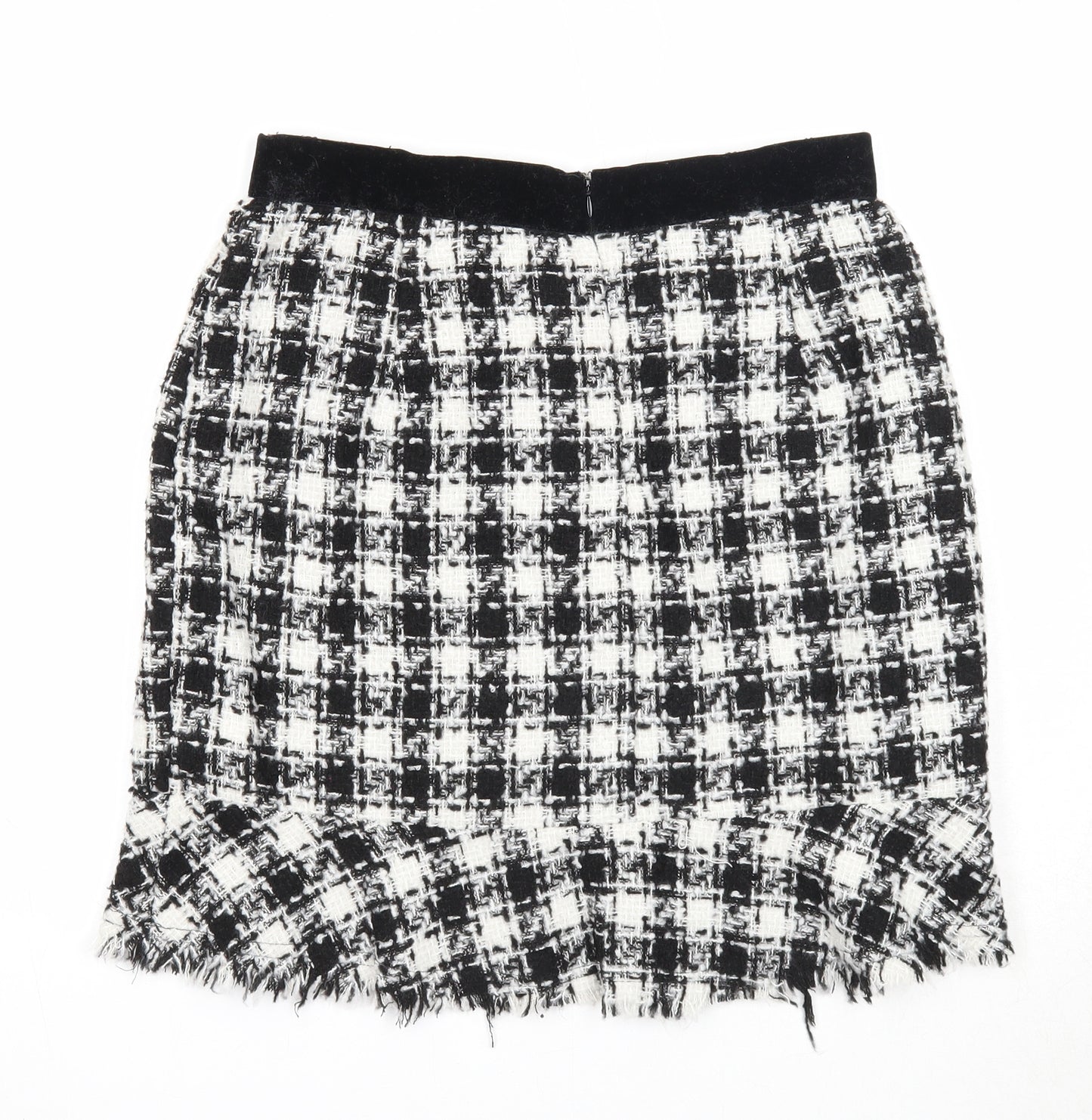 Y.two Womens Black Check Viscose A-Line Skirt Size M Zip