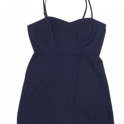 FOREVER 21 Womens Blue Linen Slip Dress Size L Sweetheart Zip