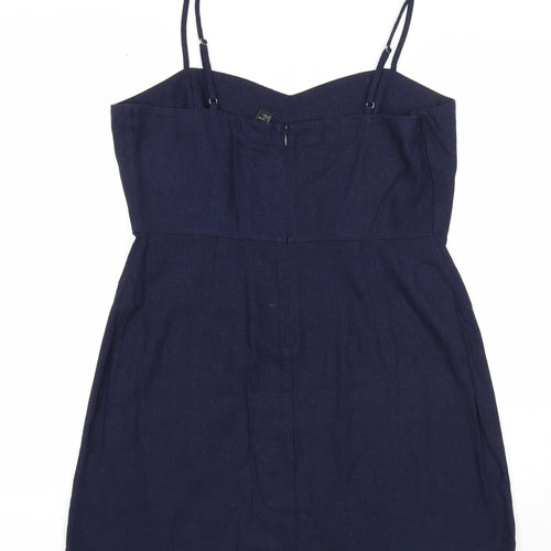 FOREVER 21 Womens Blue Linen Slip Dress Size L Sweetheart Zip