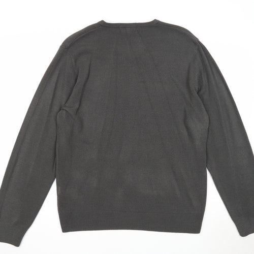 Marks and Spencer Mens Grey V-Neck Acrylic Pullover Jumper Size L Long Sleeve