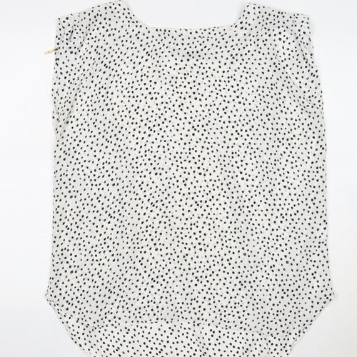 Glassons Womens White Polka Dot Polyester Basic Tank Size 14 Round Neck