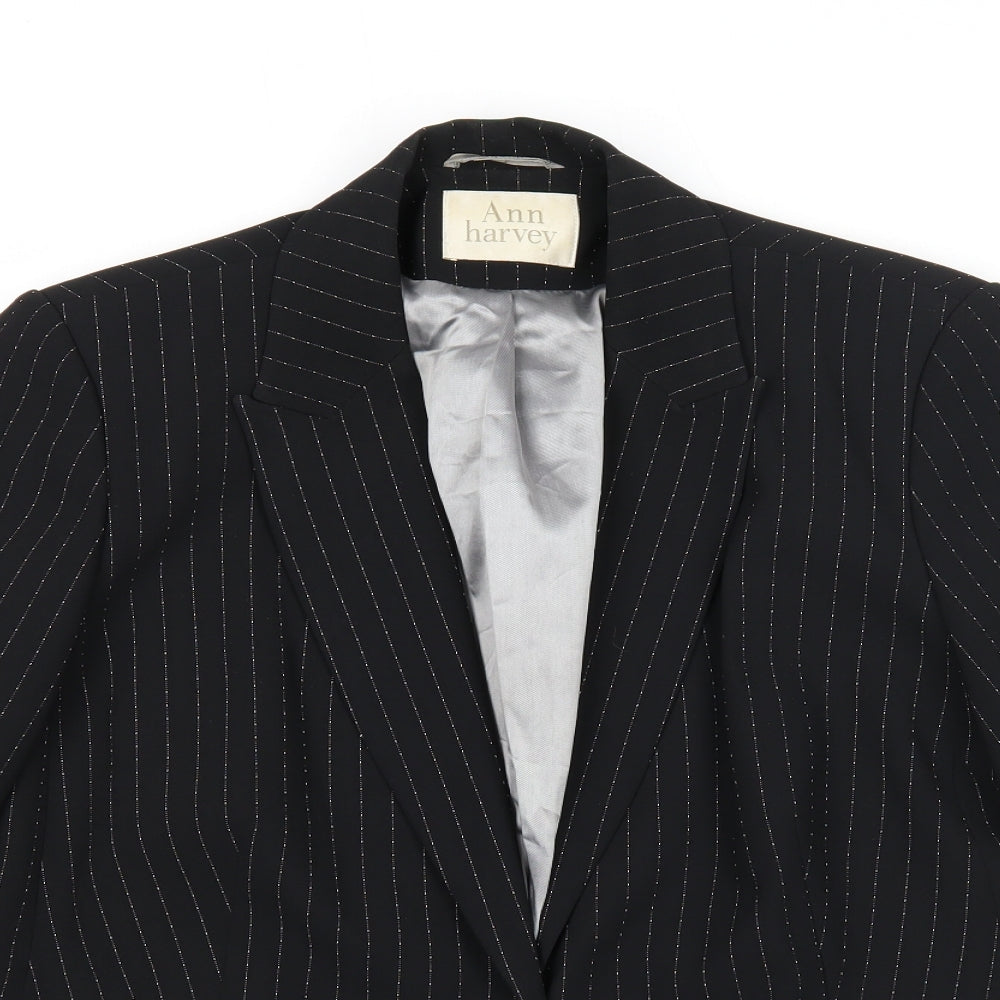 Ann Harvey Womens Black Striped Polyester Jacket Suit Jacket Size 16