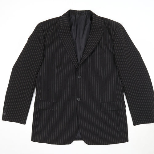 Lakeline Mens Black Striped Polyester Jacket Suit Jacket Size 44 Regular