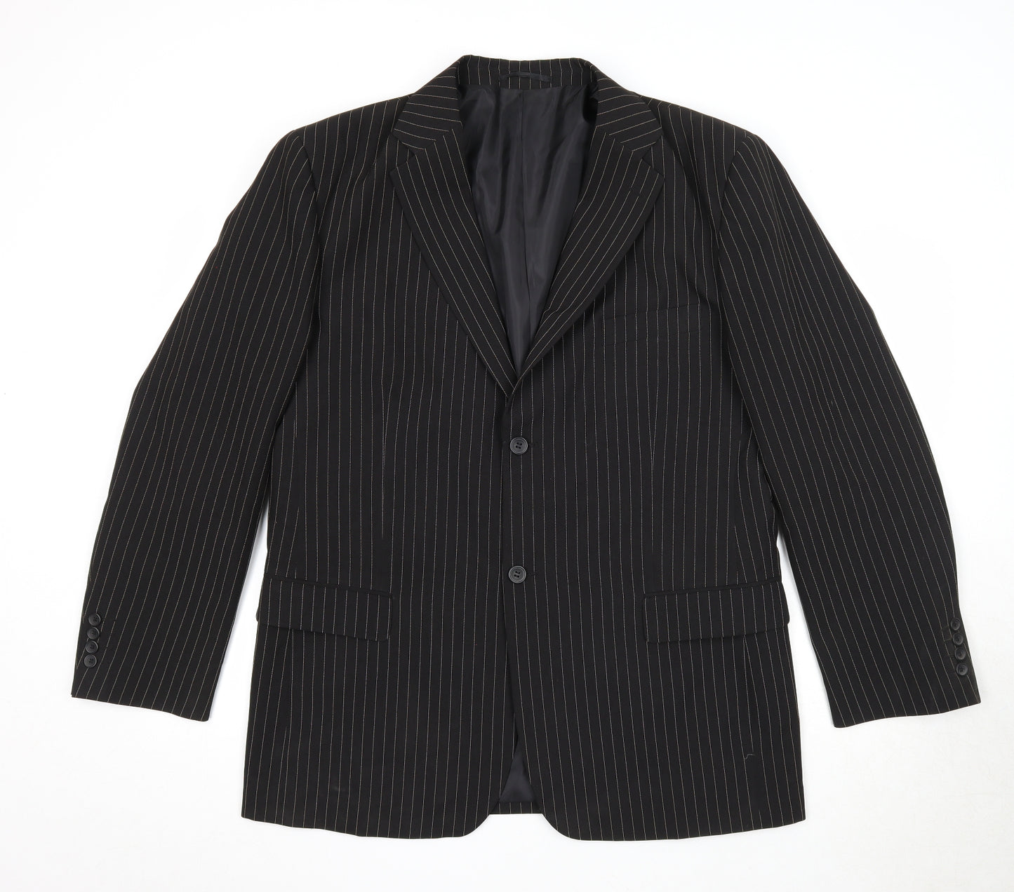 Lakeline Mens Black Striped Polyester Jacket Suit Jacket Size 44 Regular