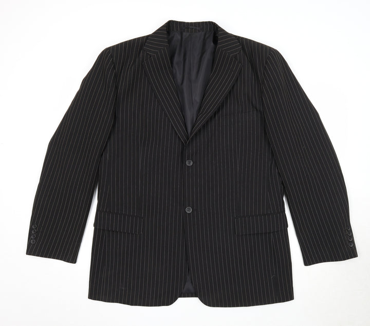 Lakeline Mens Black Striped Polyester Jacket Suit Jacket Size 44 Regular