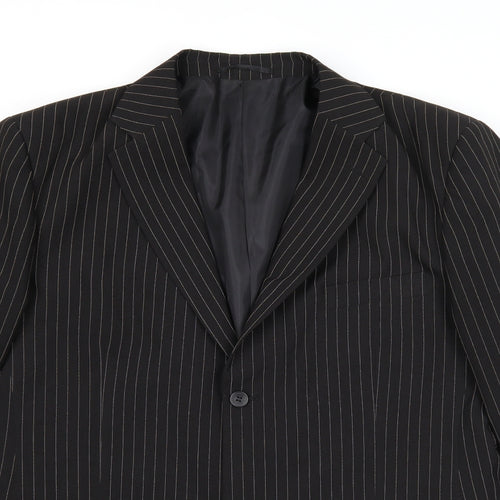Lakeline Mens Black Striped Polyester Jacket Suit Jacket Size 44 Regular