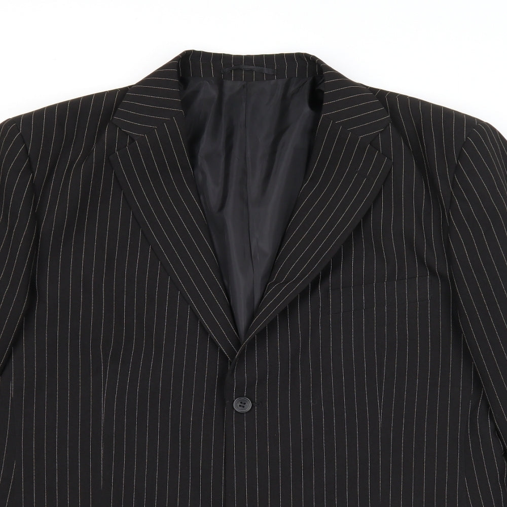 Lakeline Mens Black Striped Polyester Jacket Suit Jacket Size 44 Regular