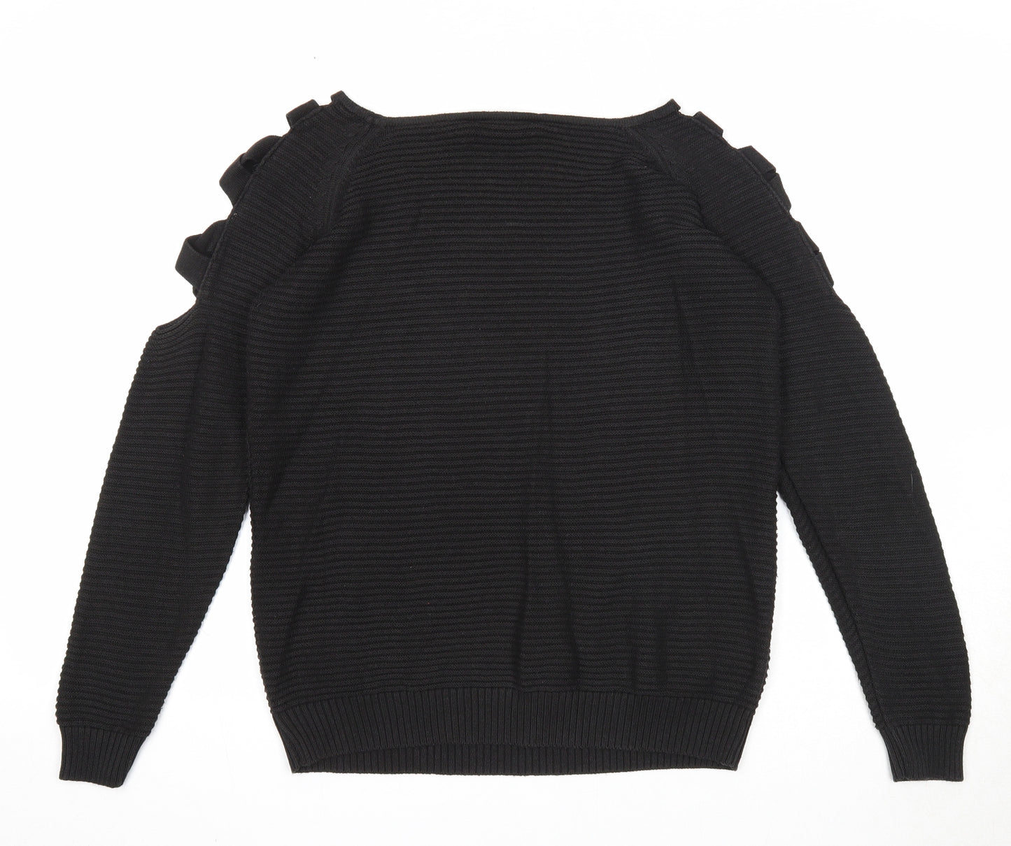 Select Womens Black Round Neck Cotton Pullover Jumper Size 8 - Cold Shoulder