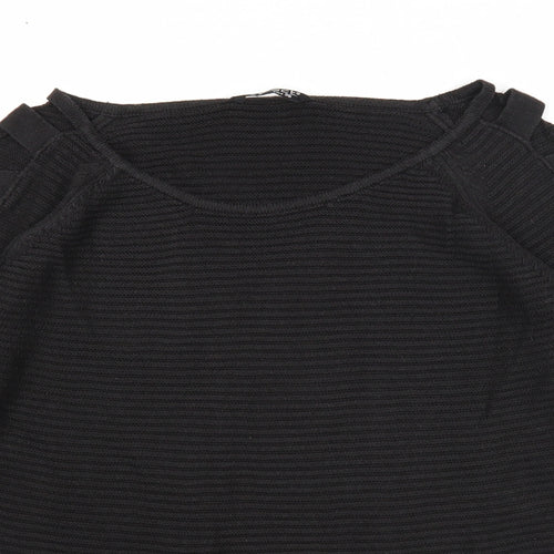 Select Womens Black Round Neck Cotton Pullover Jumper Size 8 - Cold Shoulder