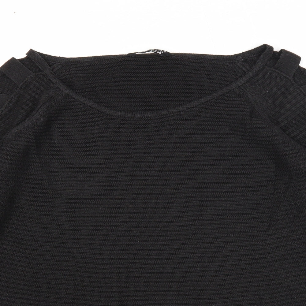 Select Womens Black Round Neck Cotton Pullover Jumper Size 8 - Cold Shoulder