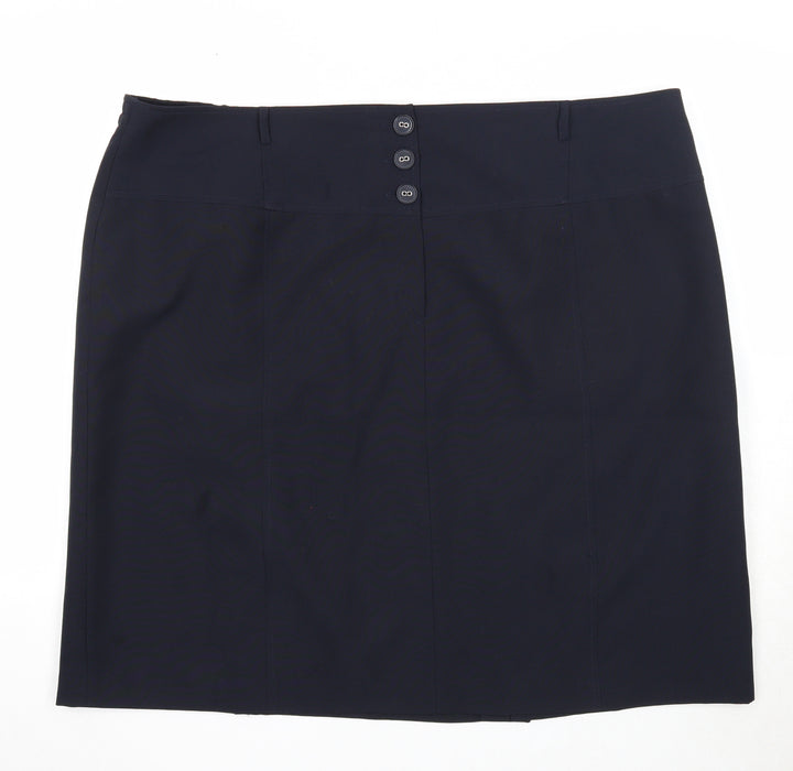 Agenda Womens Blue Polyester A-Line Skirt Size 26 Button