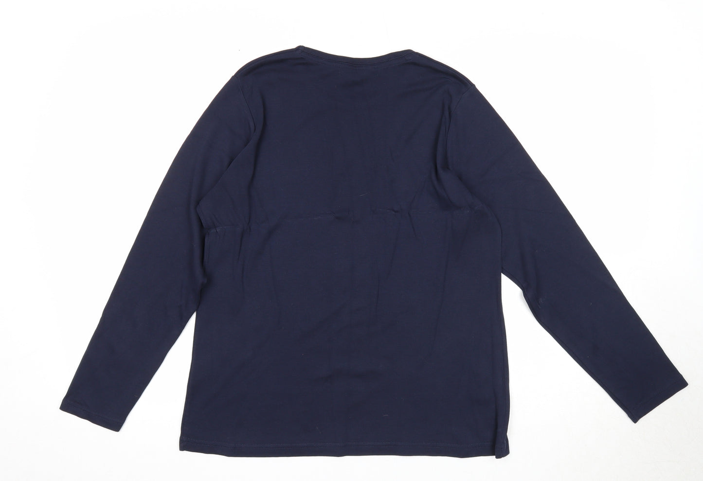 EWM Womens Blue Herringbone Cotton Basic T-Shirt Size 14 Round Neck - Size 14-16, Star Print