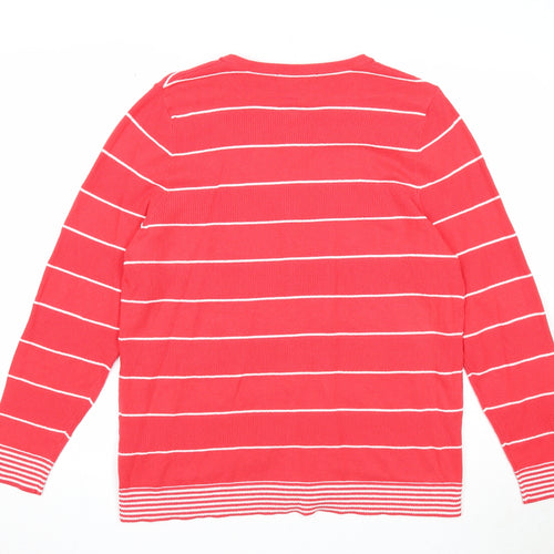 Bonmarché Womens Red Round Neck Striped Cotton Cardigan Jumper Size M