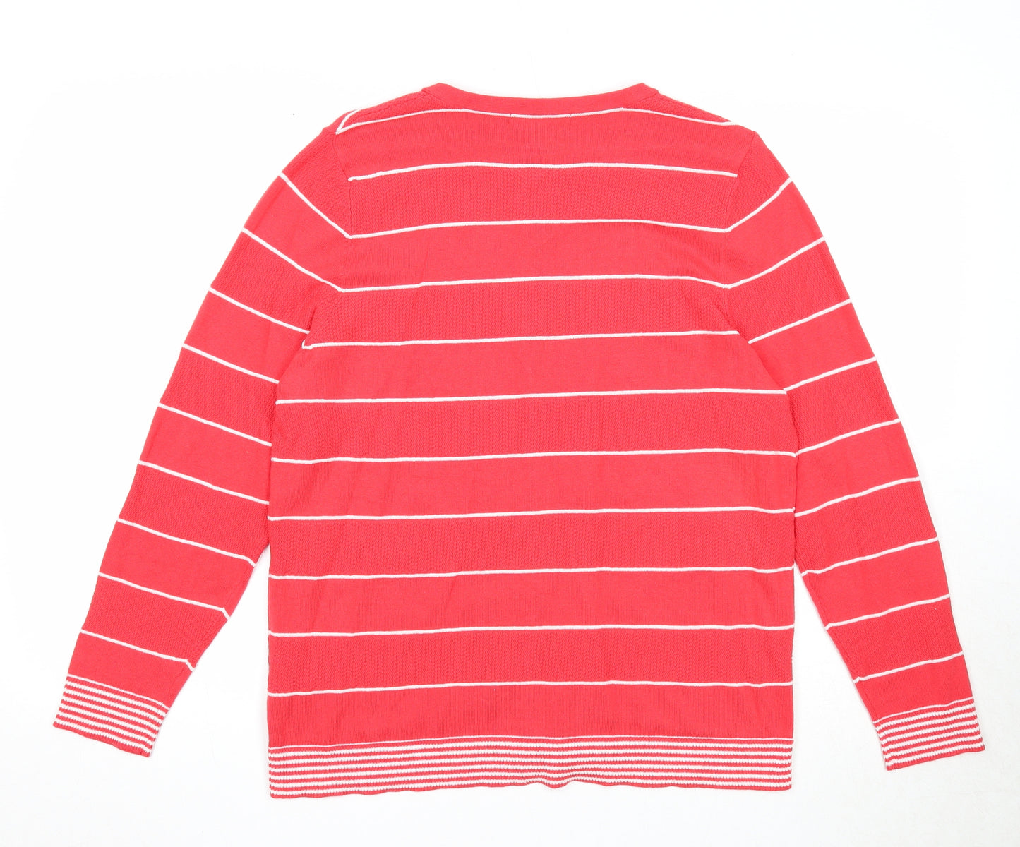 Bonmarché Womens Red Round Neck Striped Cotton Cardigan Jumper Size M