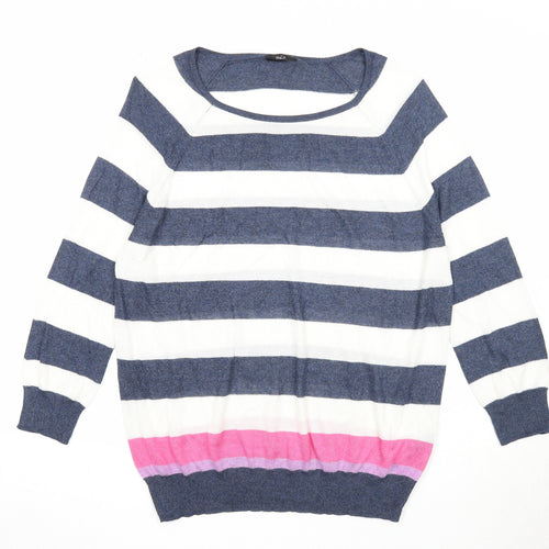 M&Co Womens Blue Round Neck Striped Viscose Pullover Jumper Size 14