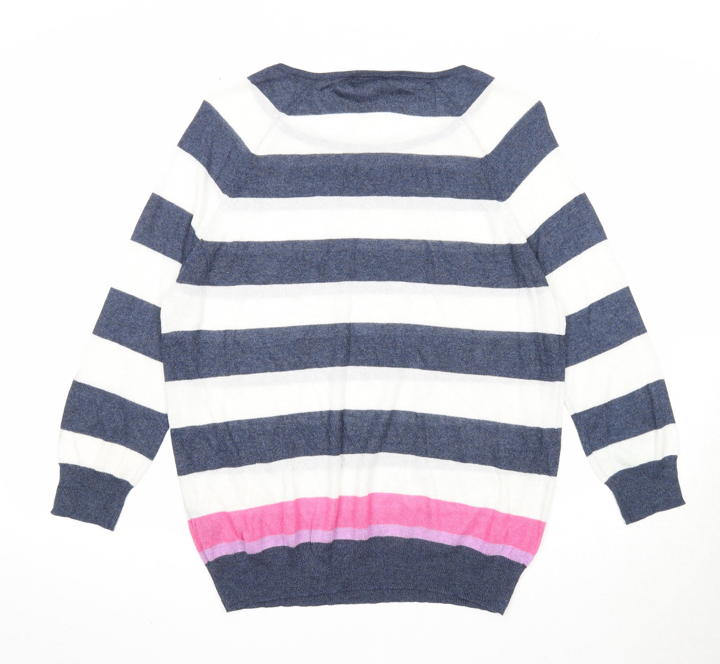 M&Co Womens Blue Round Neck Striped Viscose Pullover Jumper Size 14