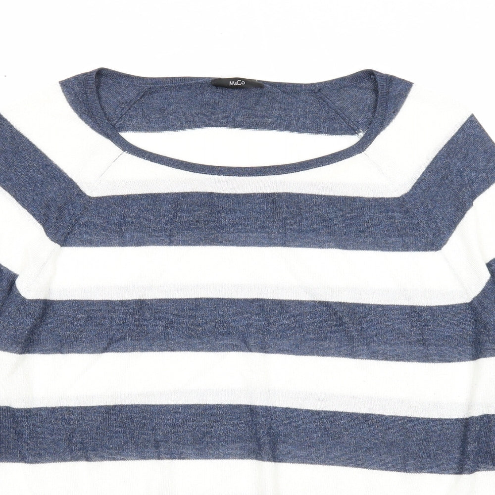 M&Co Womens Blue Round Neck Striped Viscose Pullover Jumper Size 14