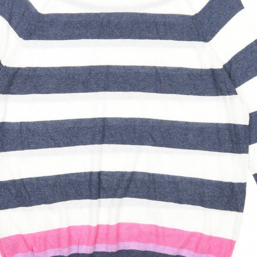 M&Co Womens Blue Round Neck Striped Viscose Pullover Jumper Size 14