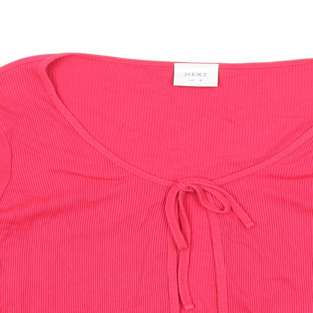 NEXT Womens Pink Scoop Neck Cotton Cardigan Jumper Size 16