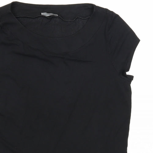 Marks and Spencer Womens Black Cotton Basic T-Shirt Size 14 Round Neck