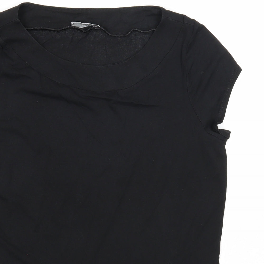 Marks and Spencer Womens Black Cotton Basic T-Shirt Size 14 Round Neck