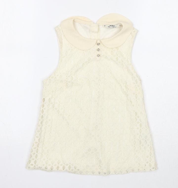 Miss Selfridge Womens White Geometric Cotton Basic Tank Size 6 Collared
