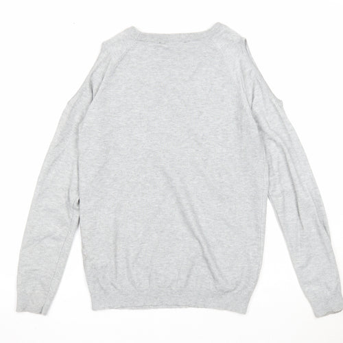 Dorothy Perkins Womens Grey Boat Neck Viscose Pullover Jumper Size 8 - Floral Detail Cold Shoulder
