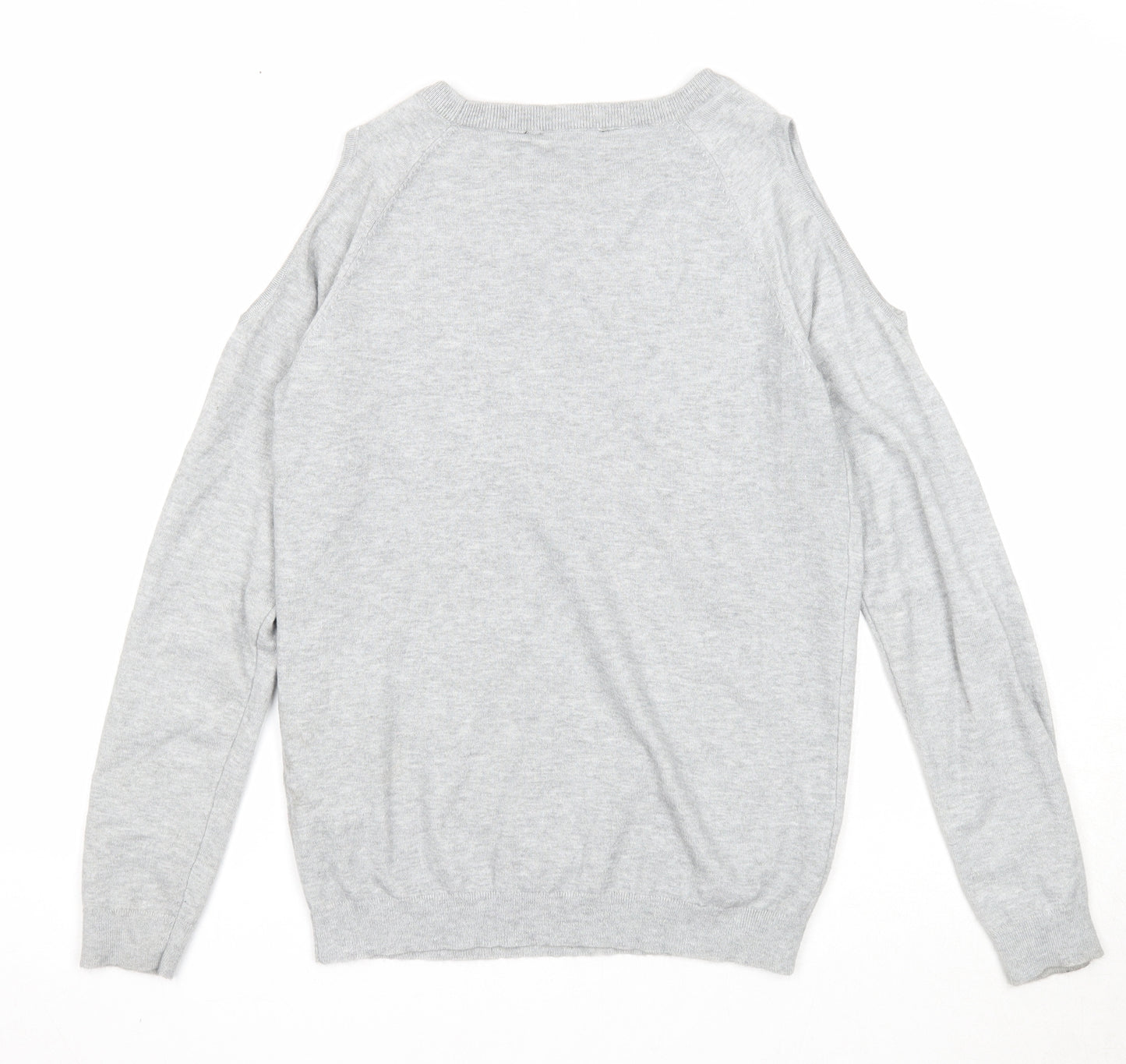 Dorothy Perkins Womens Grey Boat Neck Viscose Pullover Jumper Size 8 - Floral Detail Cold Shoulder