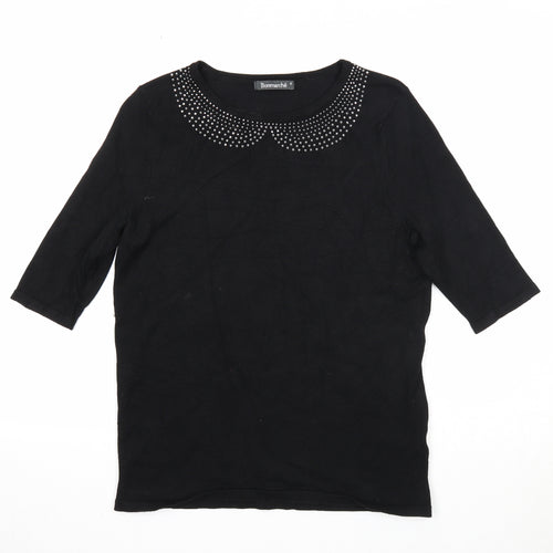 Bonmarché Womens Black Boat Neck Viscose Pullover Jumper Size S - Embellished Neckline