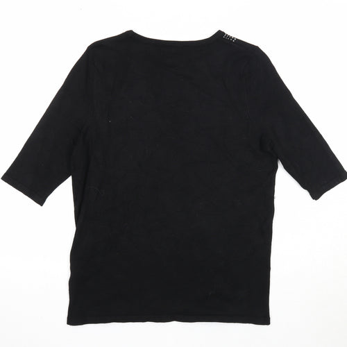 Bonmarché Womens Black Boat Neck Viscose Pullover Jumper Size S - Embellished Neckline