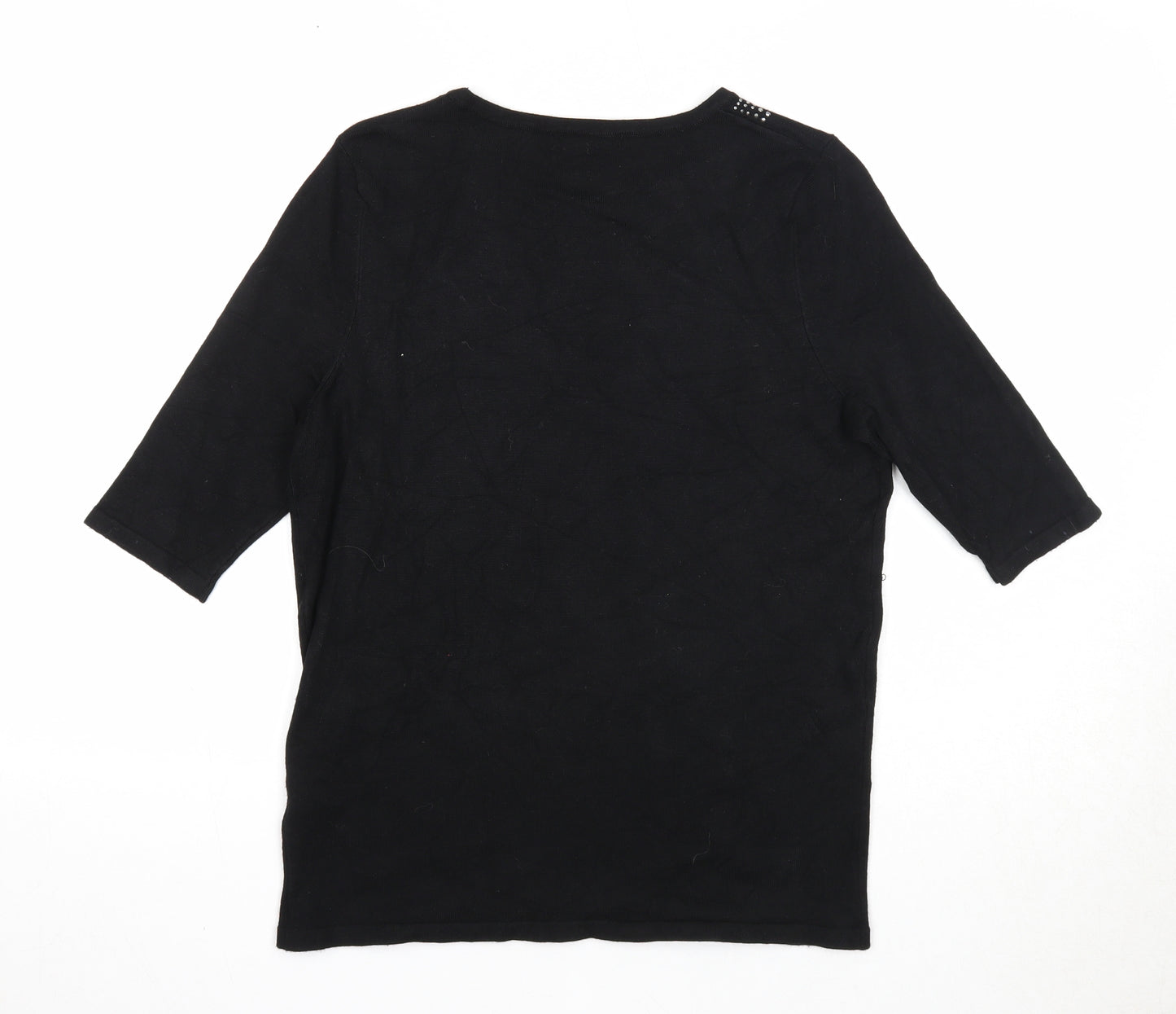 Bonmarché Womens Black Boat Neck Viscose Pullover Jumper Size S - Embellished Neckline