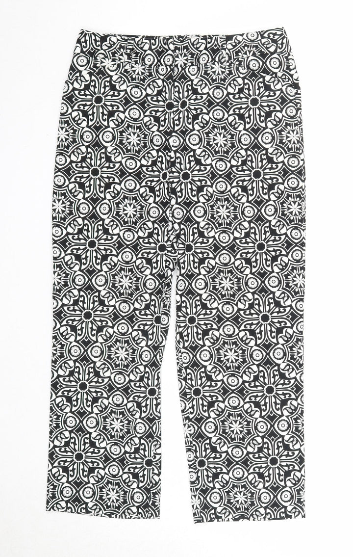 Talbots Womens Black Geometric Cotton Trousers Size 4 Regular Zip