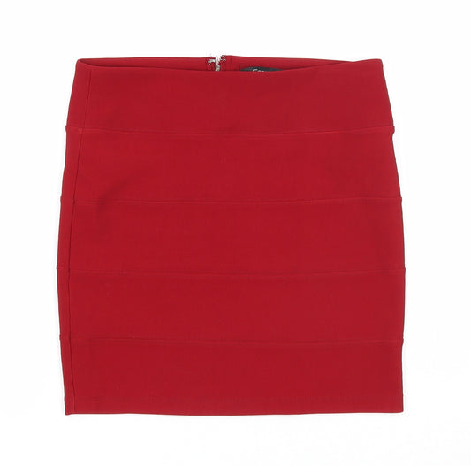 Front view of Forever 21 women’s red polyester maxi skirt, size M, zip