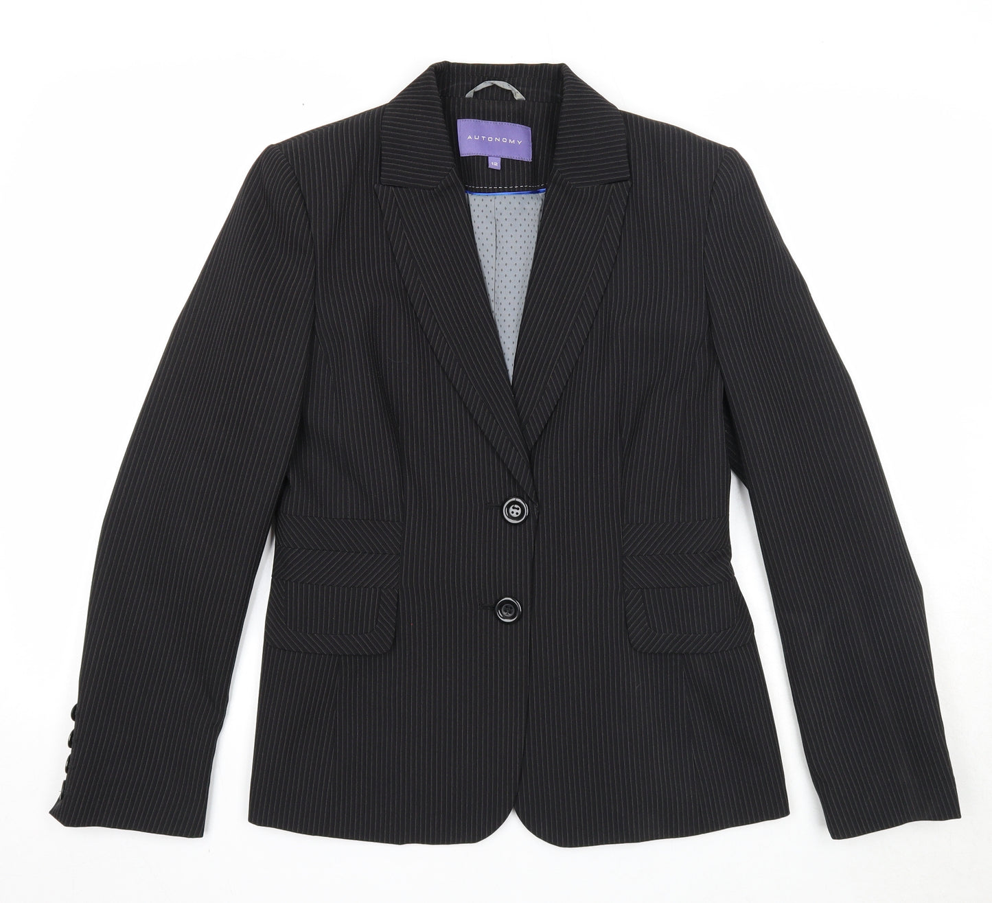 Autonomy Womens Black Striped Polyester Jacket Suit Jacket Size 14